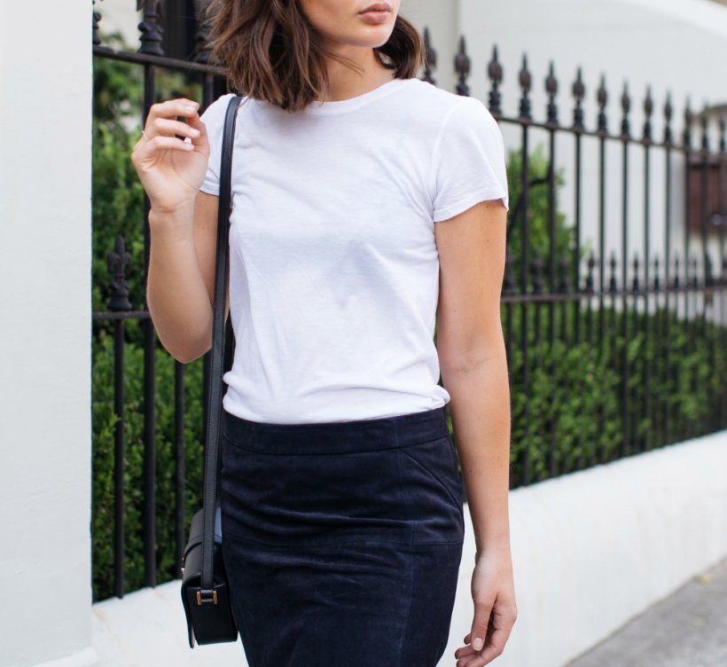 Harper and harley outfit street style navy suede skirt white t shirt cons 1